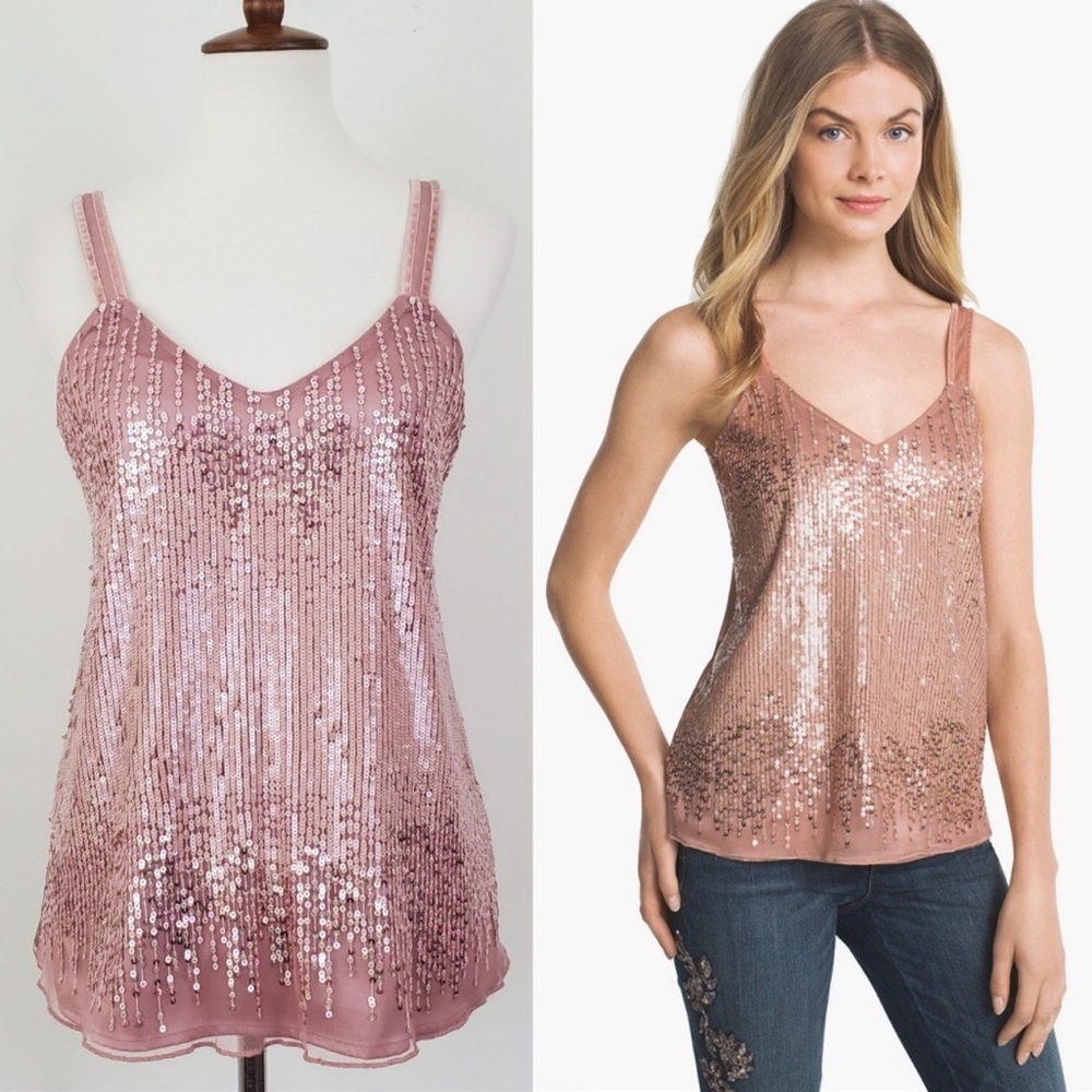 WHBM Rose Gold pink sequin tank top large NWT